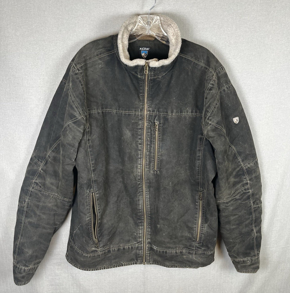 Kuhl Burr Jacket Mens L Brown Vintage Patina Dye Sherpa Collar Hiking Gorpcore